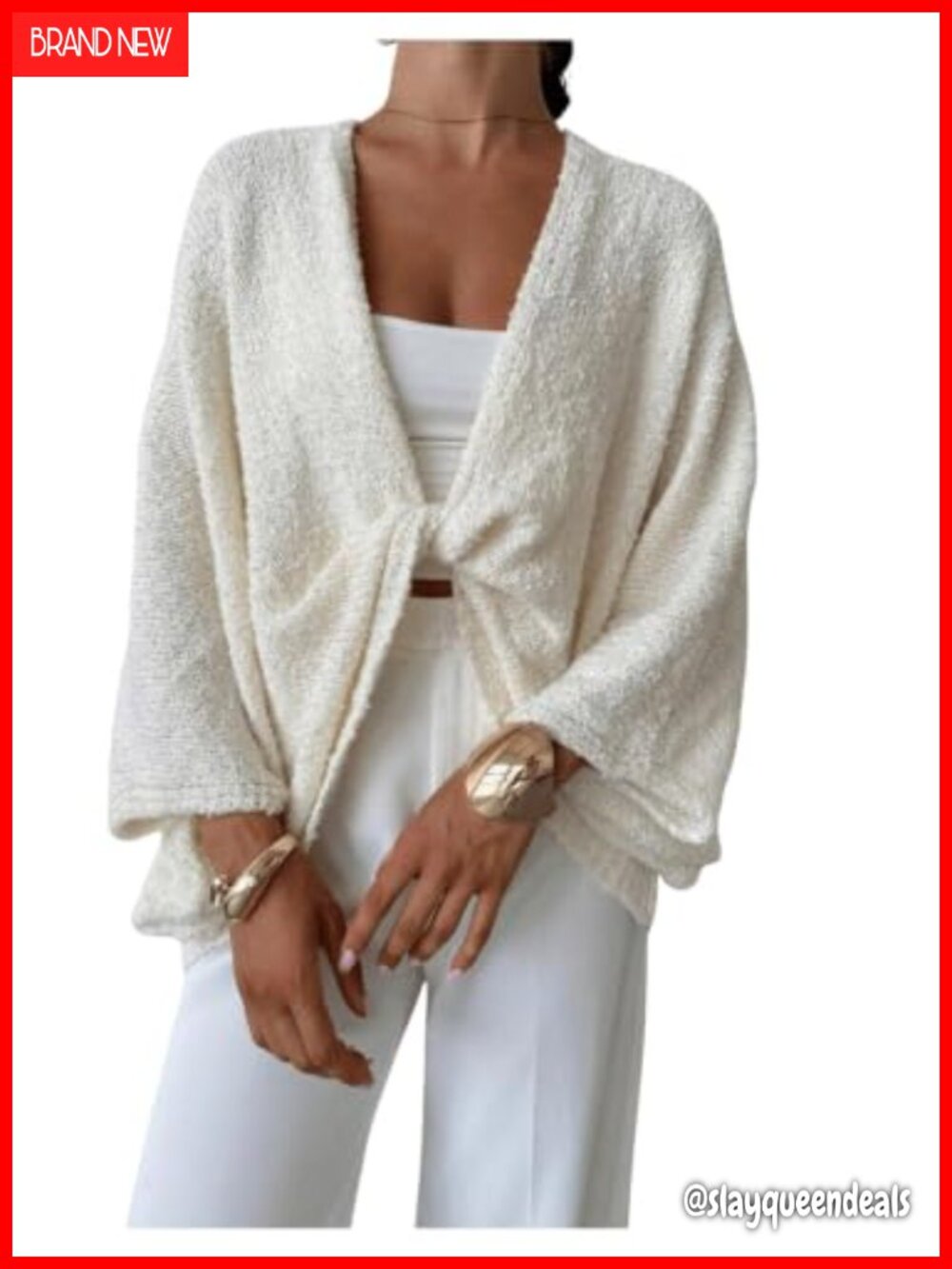 Oversized Cropped Wrap Sweater Batwing Long Sleeve V-Neck Knit Pullover